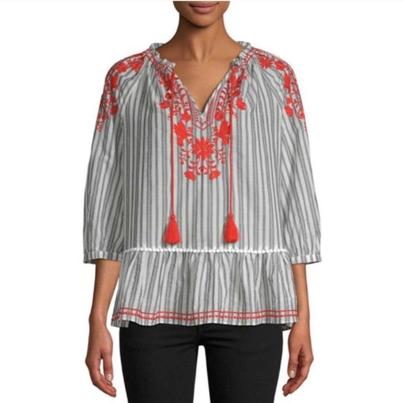 kate spade Tops - Kate Spade Broome Street Stripe Embroidered Top